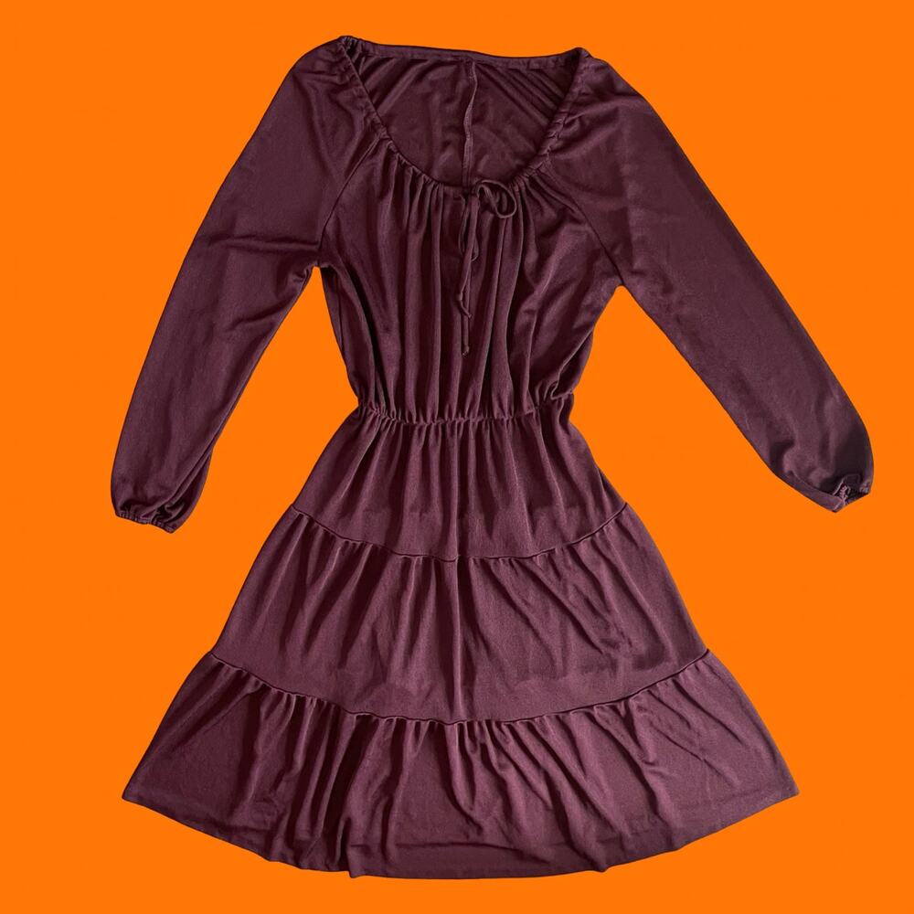 70's vintage maroon peasant prairie dress MEDIUM